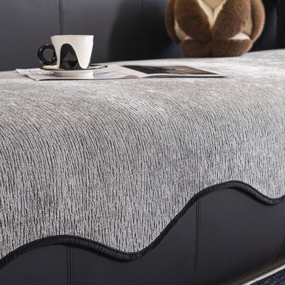 Chenille Couch Cover with Scalloped Edge, Non-Slip Modular Slipcover Sectional