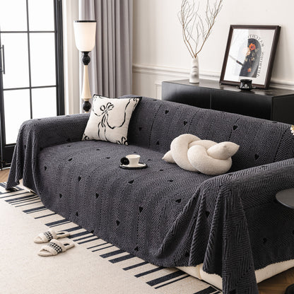 Thick Plush Sofa Cover Throw for Couch, 3D Textured Herringbone Washable Slipcover