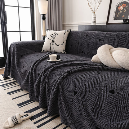 Thick Plush Sofa Cover Throw for Couch, 3D Textured Herringbone Washable Slipcover