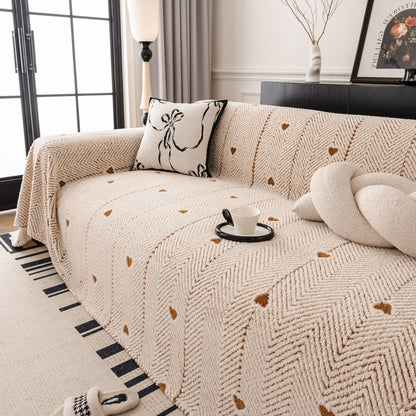 Thick Plush Sofa Cover Throw for Couch, 3D Textured Herringbone Washable Slipcover