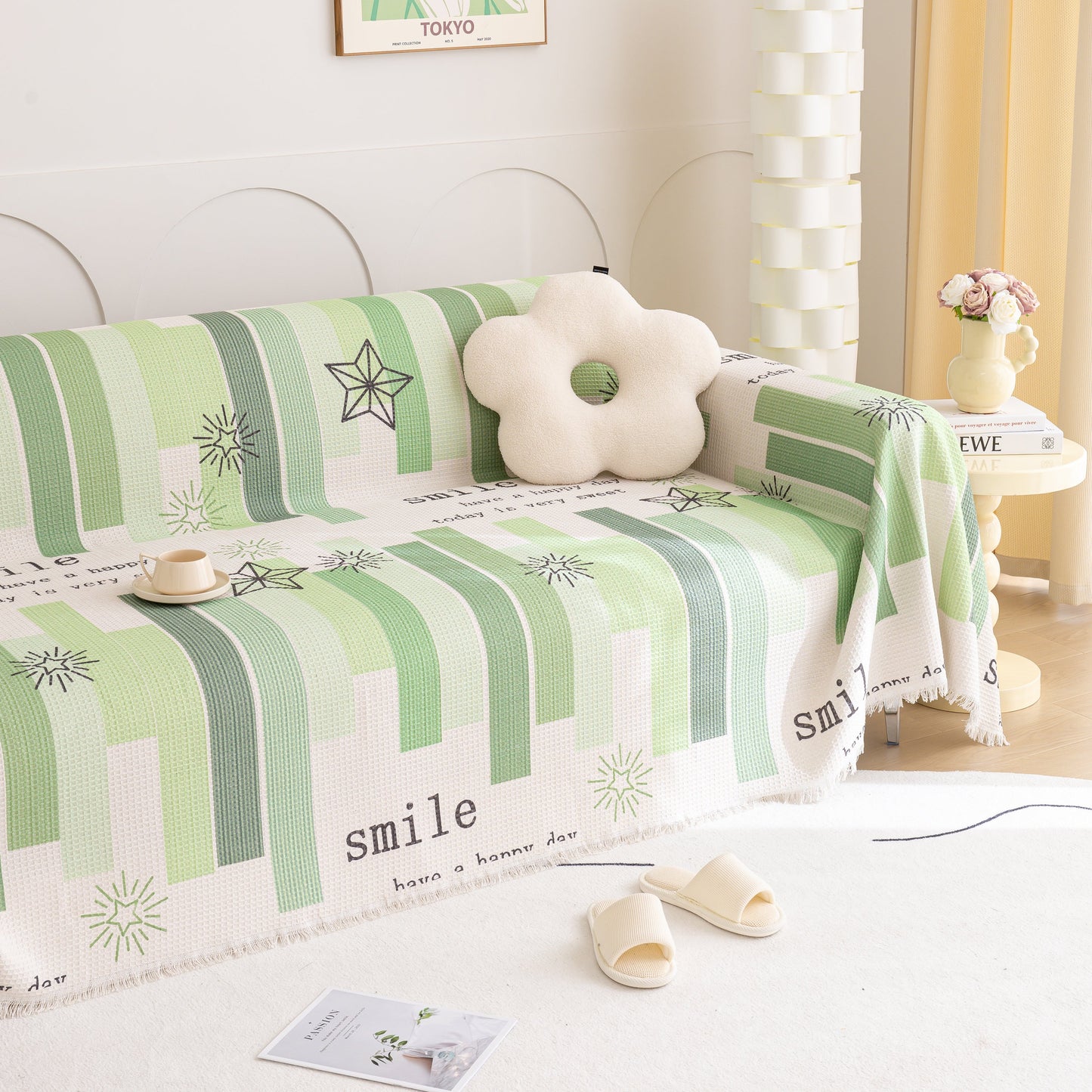 Chenille Sofa Cover Throw, Smile Couch Cover Blanket Throws for Couches, Soft Sofa Towel