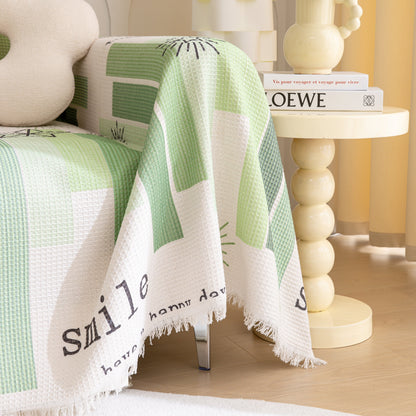 Chenille Sofa Cover Throw, Smile Couch Cover Blanket Throws for Couches, Soft Sofa Towel