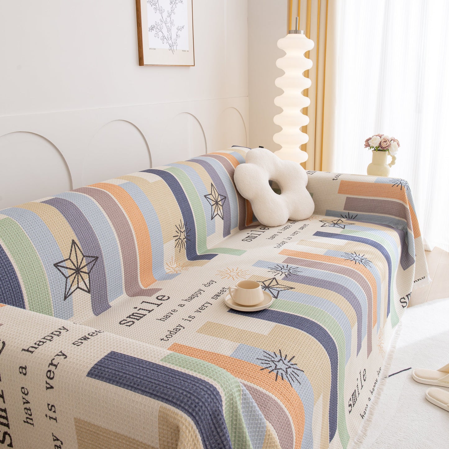 Chenille Sofa Cover Throw, Smile Couch Cover Blanket Throws for Couches, Soft Sofa Towel