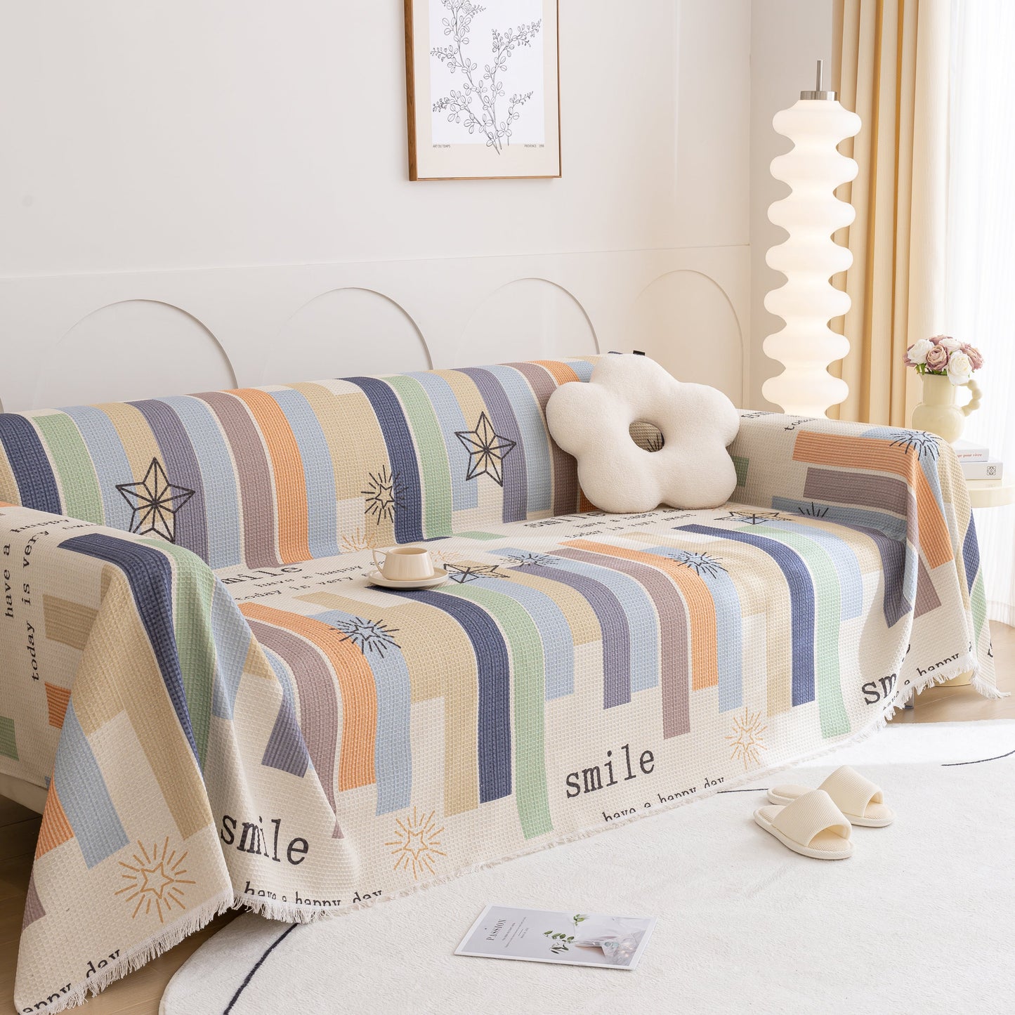 Chenille Sofa Cover Throw, Smile Couch Cover Blanket Throws for Couches, Soft Sofa Towel