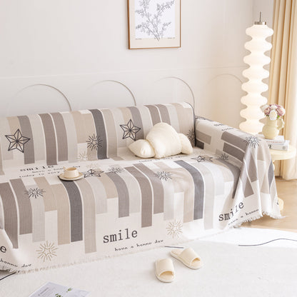 Chenille Sofa Cover Throw, Smile Couch Cover Blanket Throws for Couches, Soft Sofa Towel