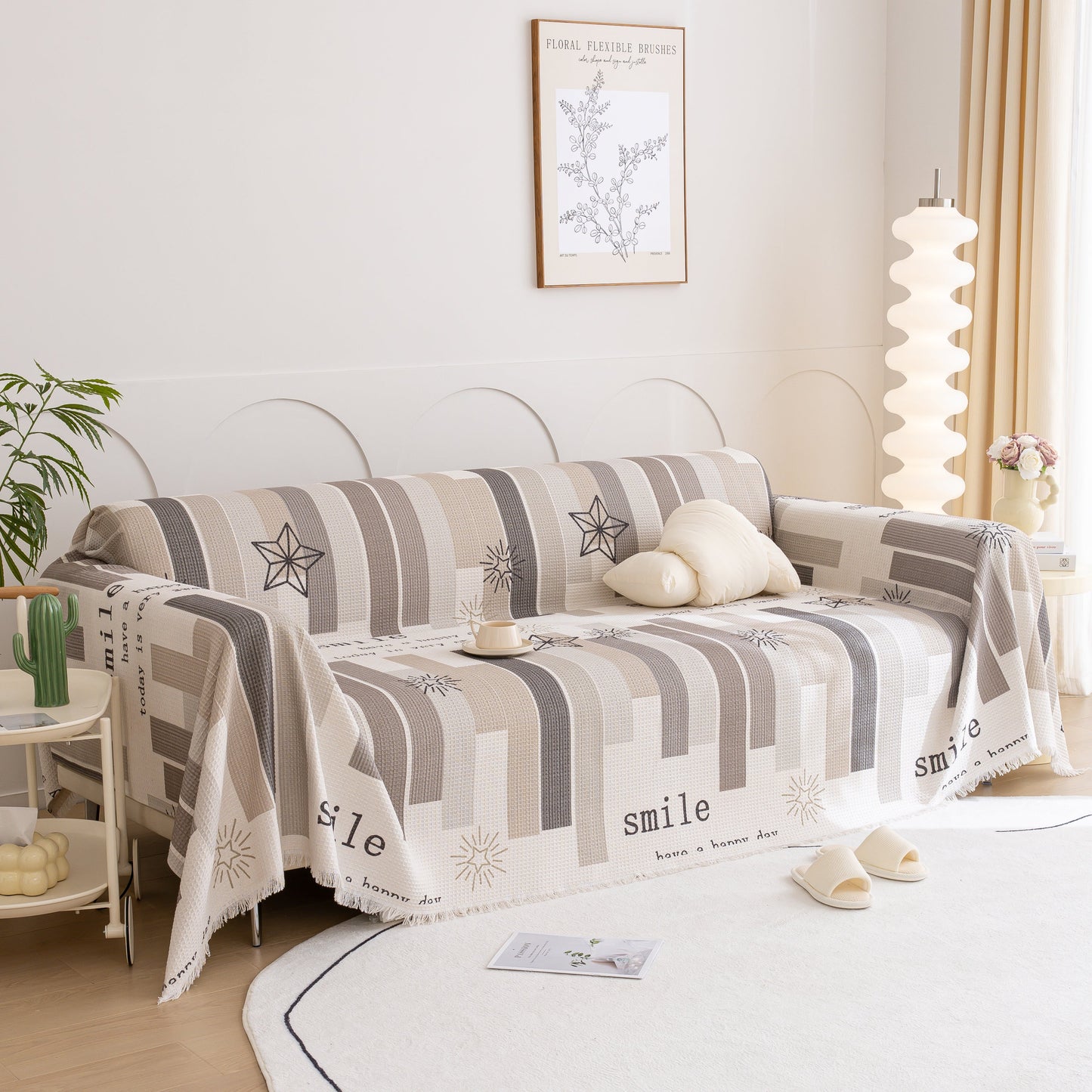 Chenille Sofa Cover Throw, Smile Couch Cover Blanket Throws for Couches, Soft Sofa Towel