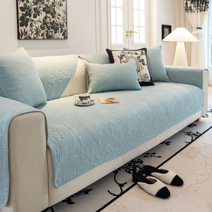 Baroque Floral Quilted Cotton Sofa Cover, Non-Slip Washable Couch Protector