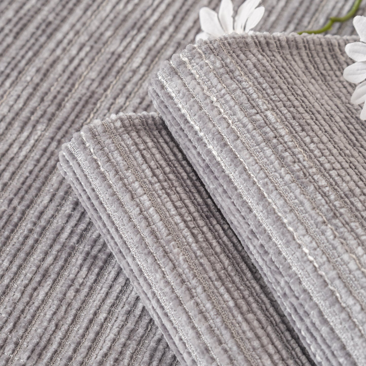 Plush Solid Color Striped L-Shaped Sofa Slipcovers, Washable Non-Slip Textured Furniture Covers