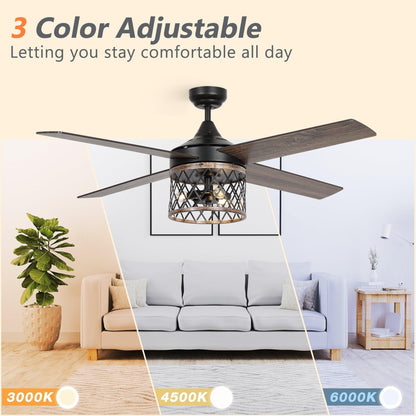 52" Mirelle Indoor Black Downrod Mounting Ceiling Fan with Light Kit and Remote