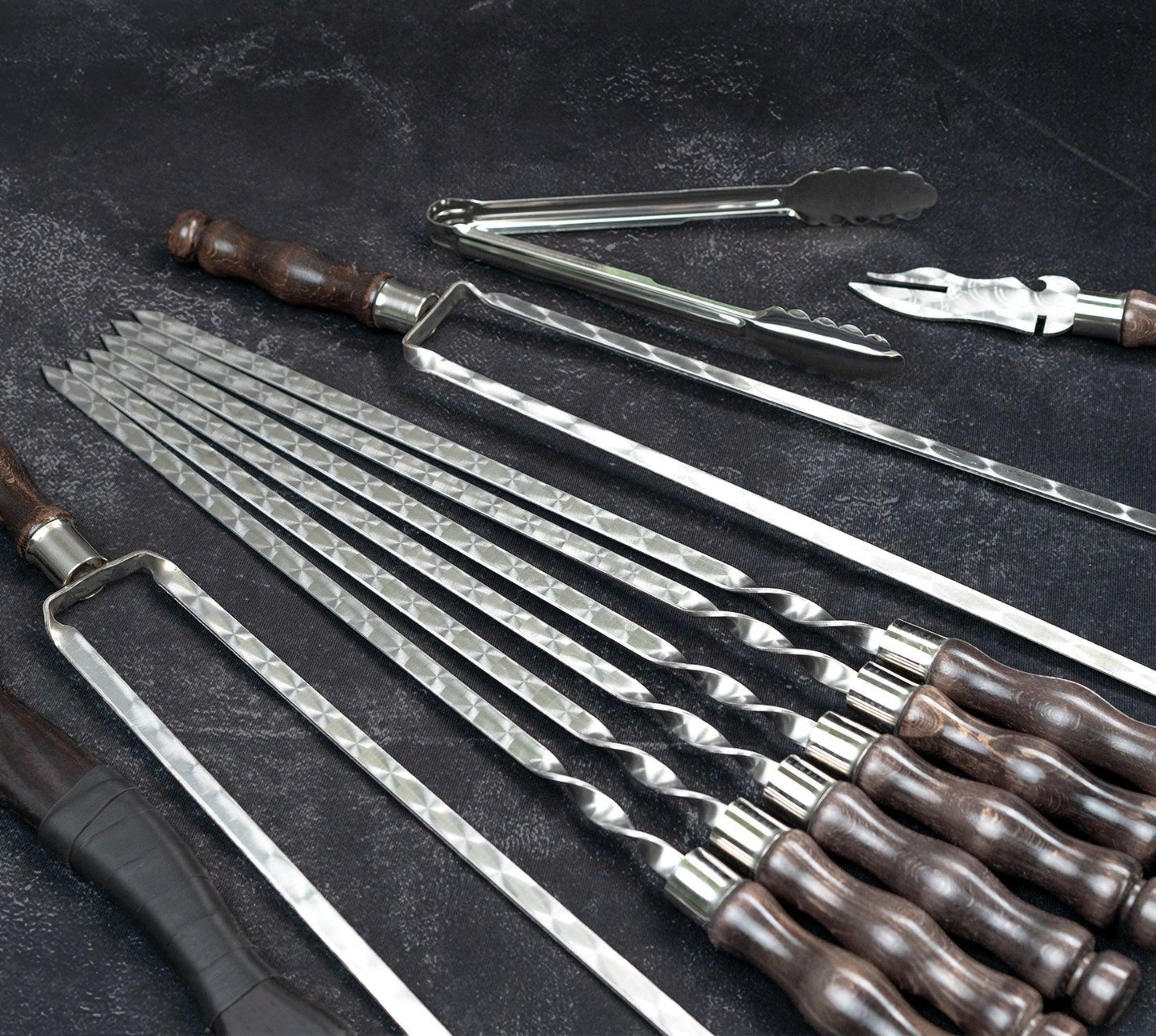 “Thor" Camping Accessories BBQ Skewers Set  in a Wooden Case, 42 items