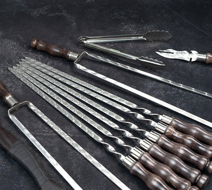 “Thor" Camping Accessories BBQ Skewers Set  in a Wooden Case, 42 items
