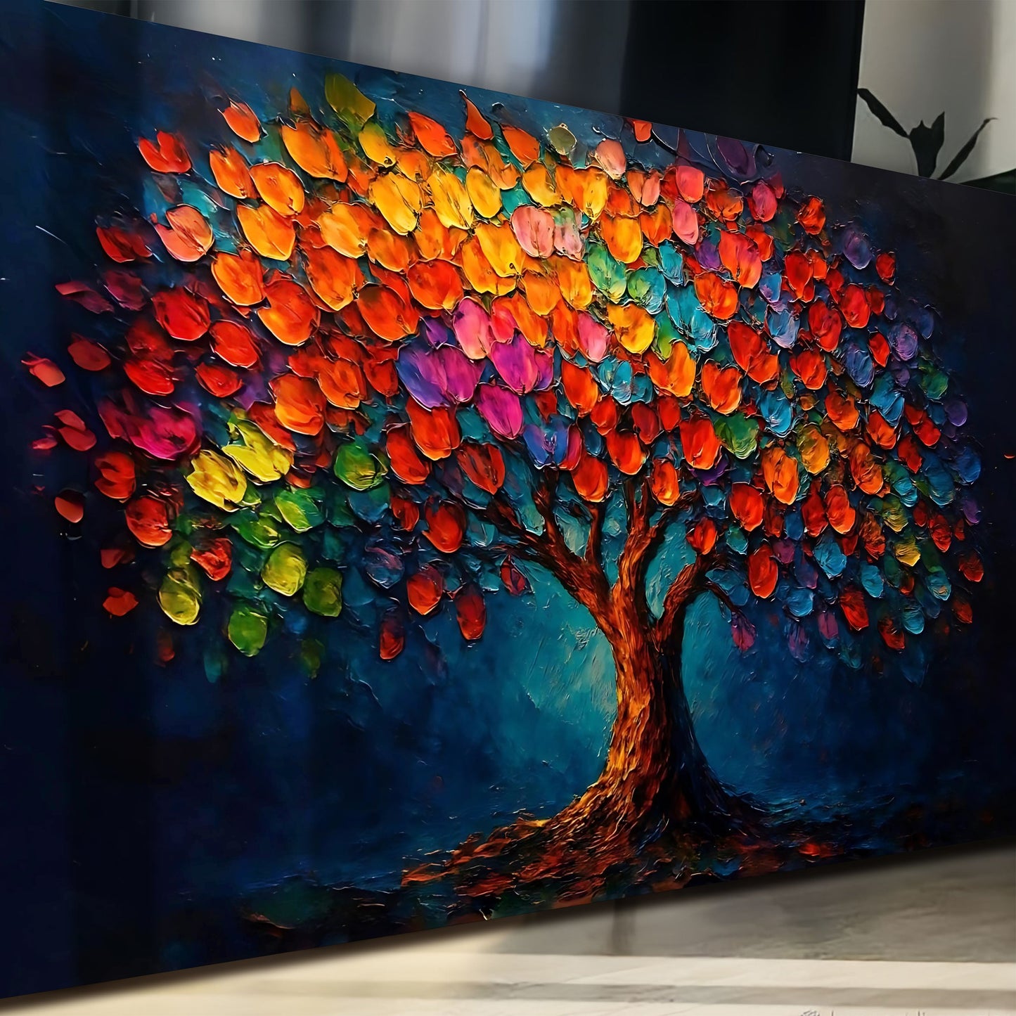 Rainbow Bloom Impasto Wall Art