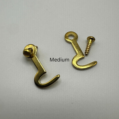 Brass Latch Hook Brass-Plated Stamped Steel, Available in Medium and Large Sizes