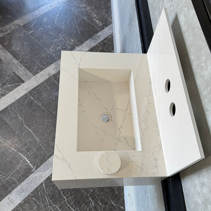 Custom Quartz Bathroom Sink – Handmade Quartz Vessel Sink, Integrated Quartz Countertop Sink, Modern Quartz Vanity Sink (QU-038)