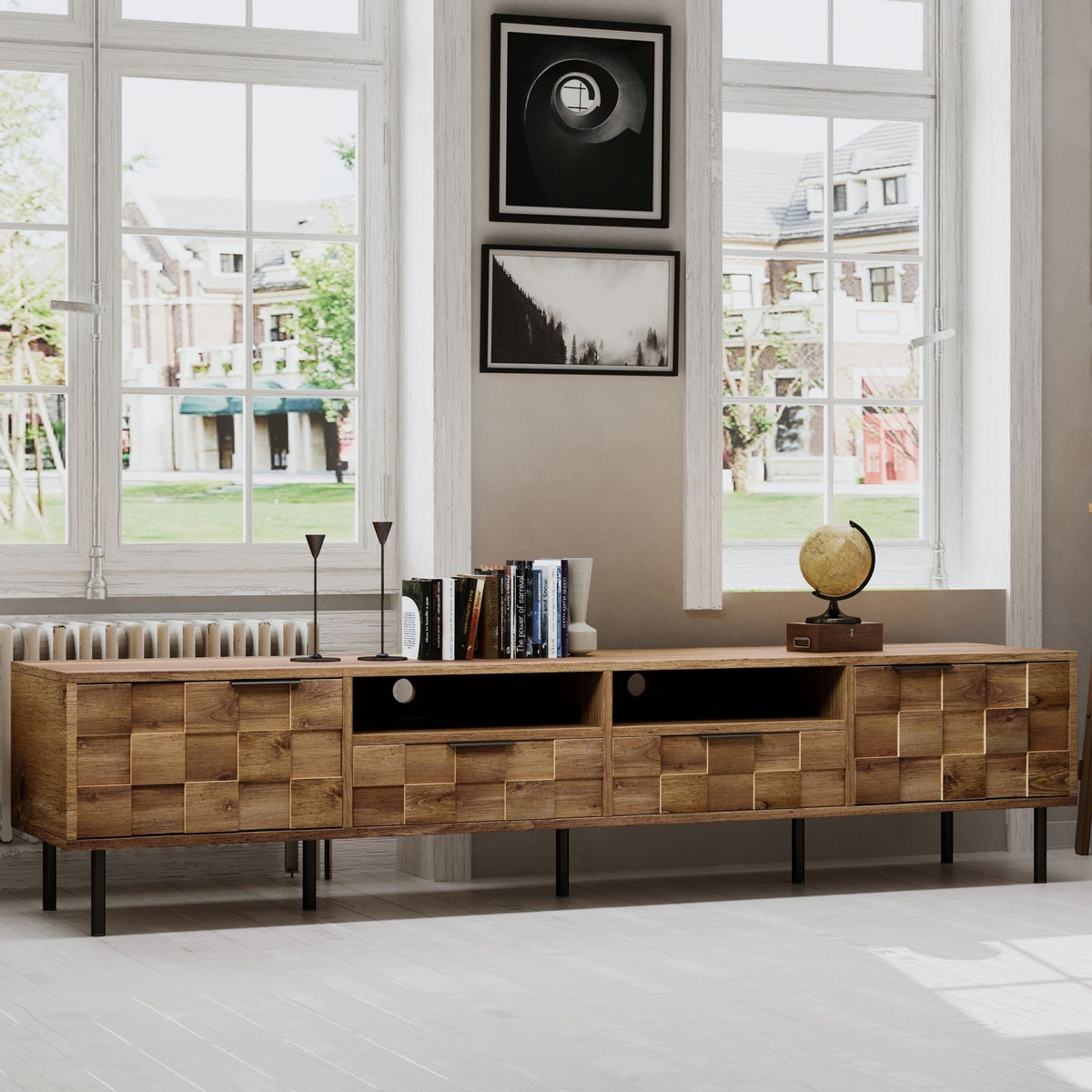 TV Stand With 2 Drawers, Media Console Table, Storage Cabinet With Cable Management