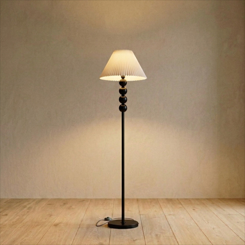 Mid Century Modern Wood Large Floor Lamp with Pleated Lampshade 65"H