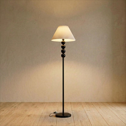 Mid Century Modern Wood Large Floor Lamp with Pleated Lampshade 65"H