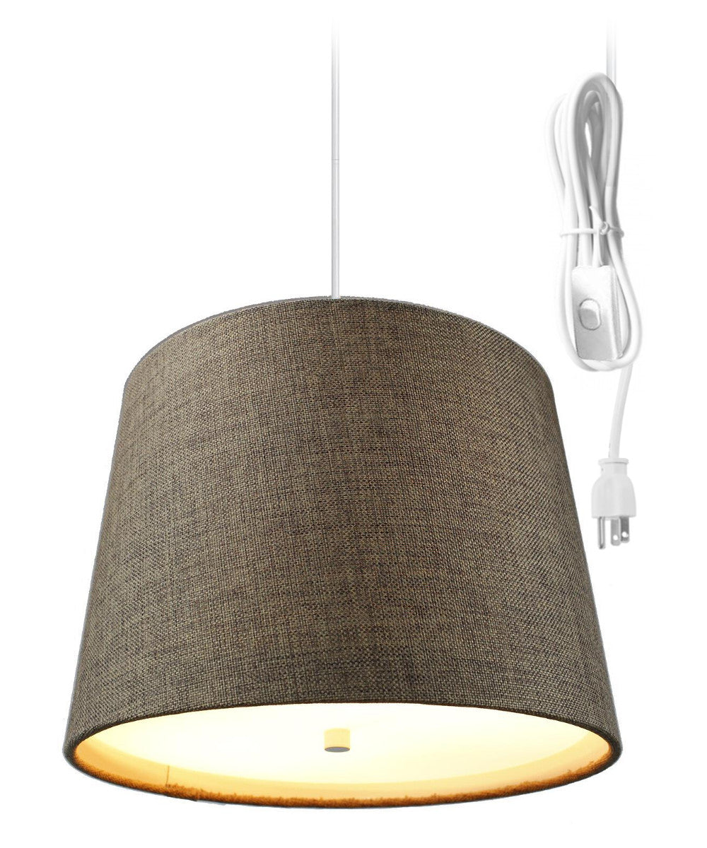 14"W 2 Light Swag Plug-In Pendant Chocolate Burlap with Diffuser White Cord
