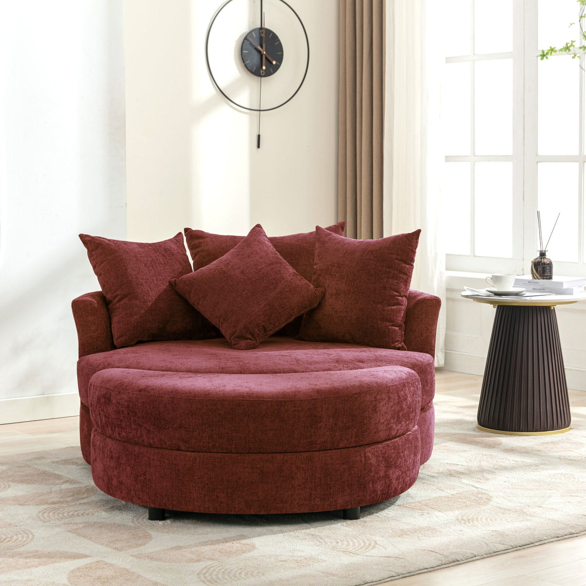 360° Swivel Accent Barrel Chair With Storage Ottoman & 4 Pillows, Modern Leisure Chair Round Accent For Living Room
