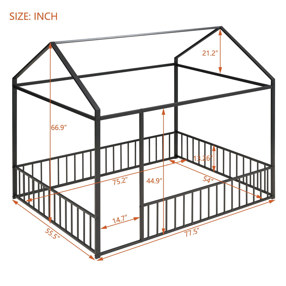 Metal Bed House Bed Frame With Fence