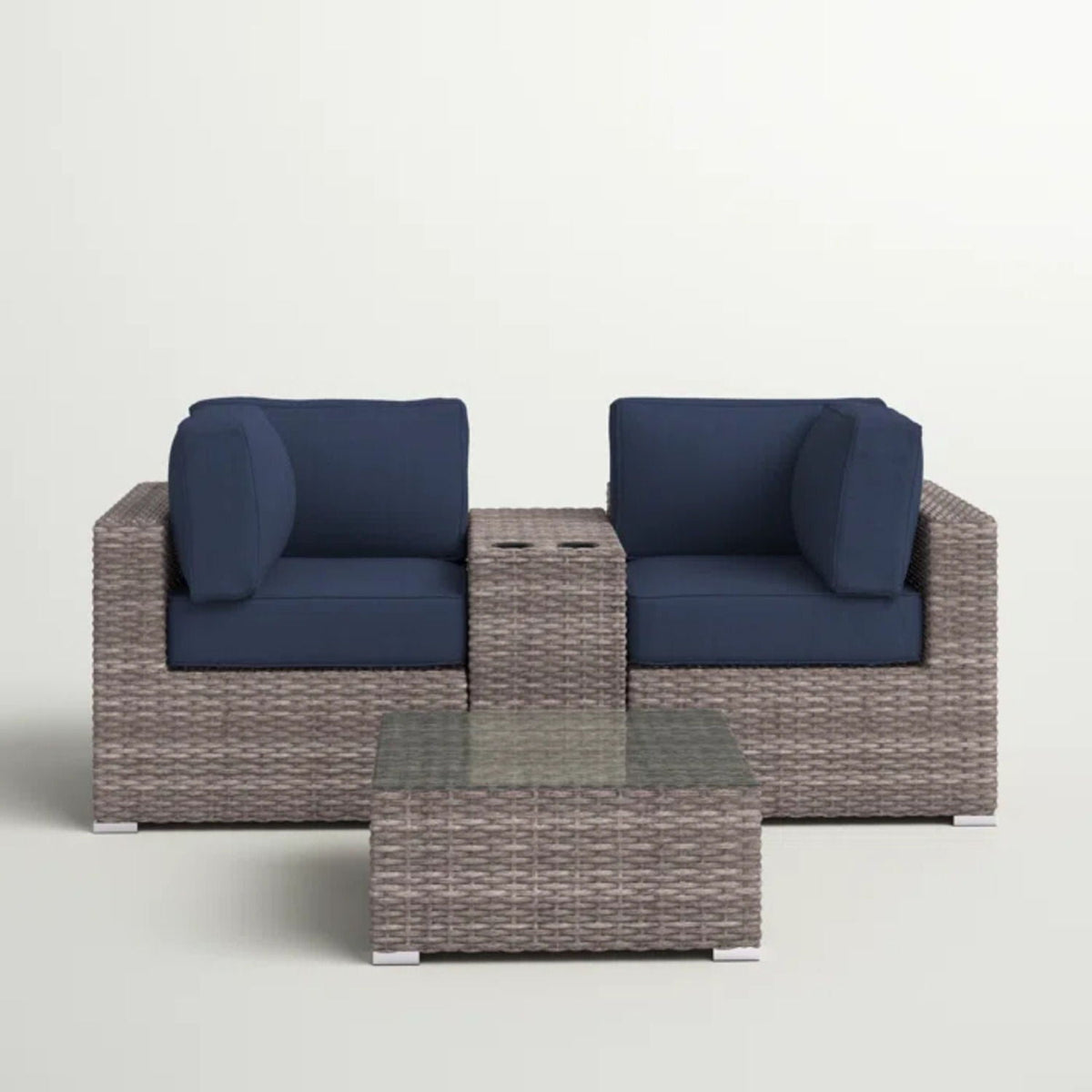 Wicker Seating Group Set With Table And Cushions