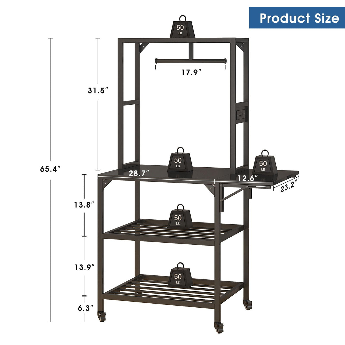 Heavy Duty 3D Printer Stand With Filament Storage Rack - Black