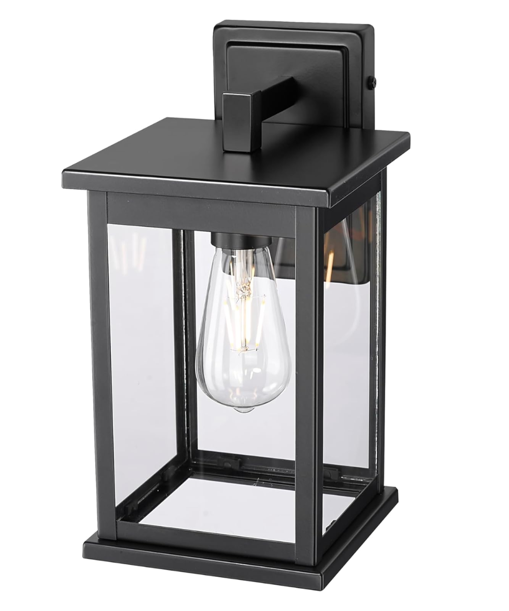 11"H Bowton II Outdoor Wall Light - Dusk to Dawn Matte Black Finish with Glass Shade by Millennium Lighting