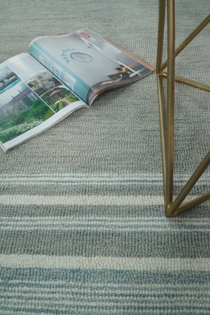 5x8 and 8x10 Hand Made Woolen Modern Stripes Ivory and Grey Area Rug | NAU003