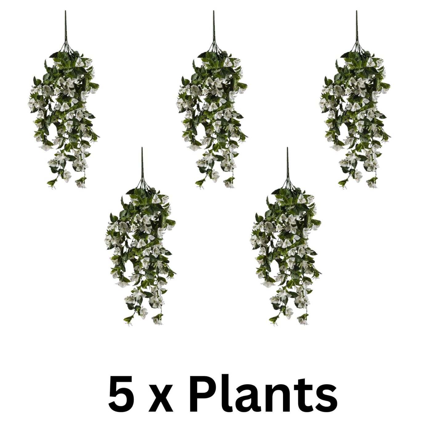 White Bougainvillea Artificial Hanging Plant Set of 5 35in – UV Resistant