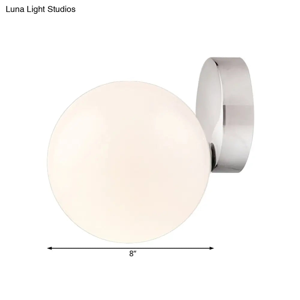DecorBites™ 6"/8" Round Ball Wall Sconce Modern Style Milk Glass Living Room Light, Wall Mounted Lamp with Silver Finish