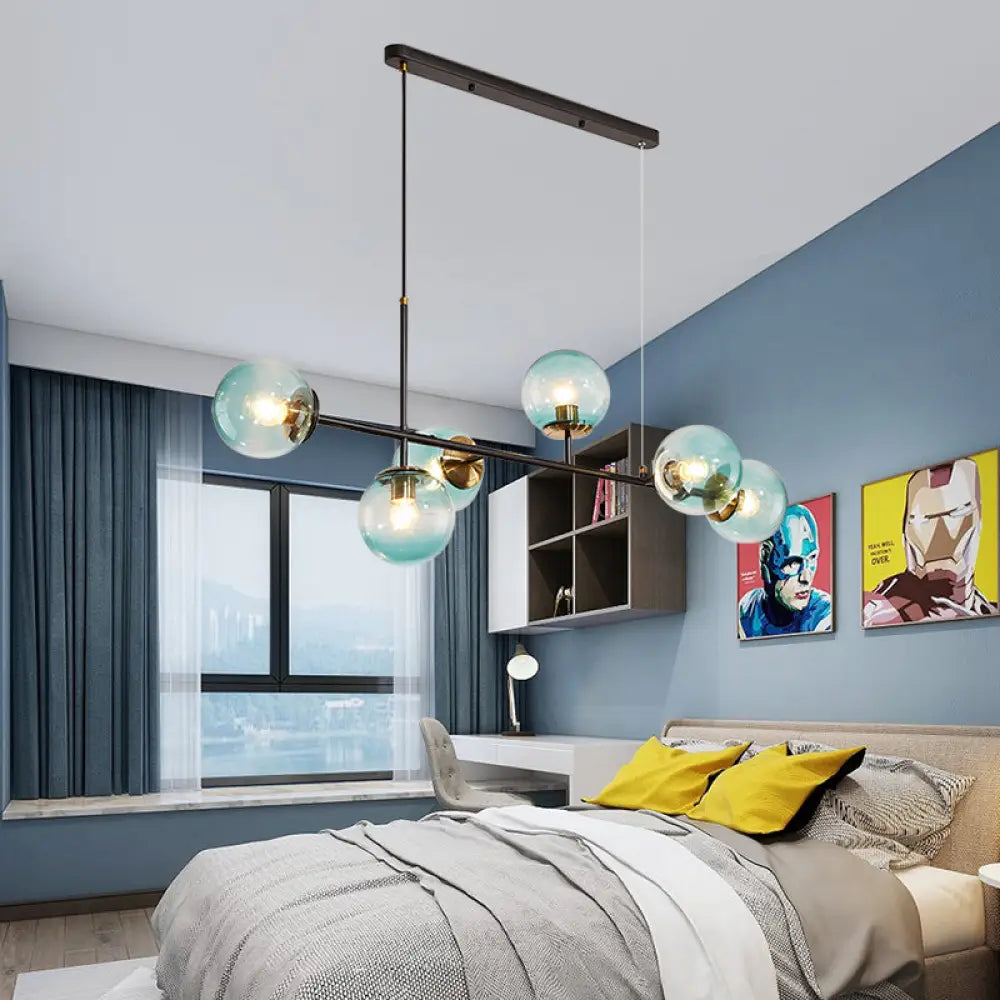 DecorBites™ 6-Light Industrial Island Pendant with Amber/Milky White/Blue Gradient Glass Shades & Adjustable Cord