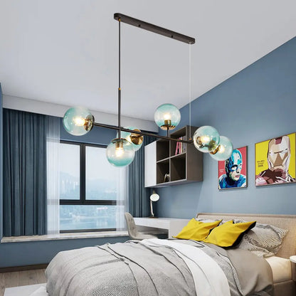 DecorBites™ 6-Light Industrial Island Pendant with Amber/Milky White/Blue Gradient Glass Shades & Adjustable Cord