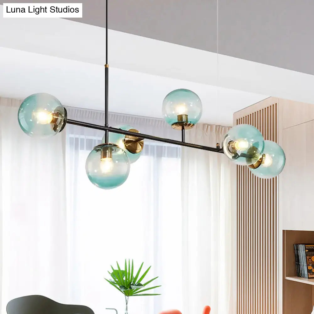DecorBites™ 6-Light Industrial Island Pendant with Amber/Milky White/Blue Gradient Glass Shades & Adjustable Cord