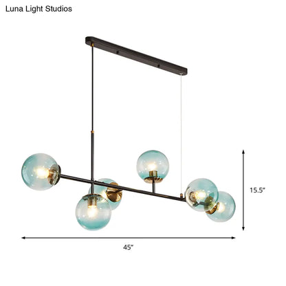 DecorBites™ 6-Light Industrial Island Pendant with Amber/Milky White/Blue Gradient Glass Shades & Adjustable Cord
