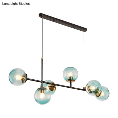 DecorBites™ 6-Light Industrial Island Pendant with Amber/Milky White/Blue Gradient Glass Shades & Adjustable Cord