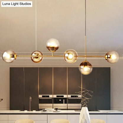DecorBites™ 6-Light Linear Dining Room Island Pendant with Postmodern Metallic Finish and Glass Ball Shades