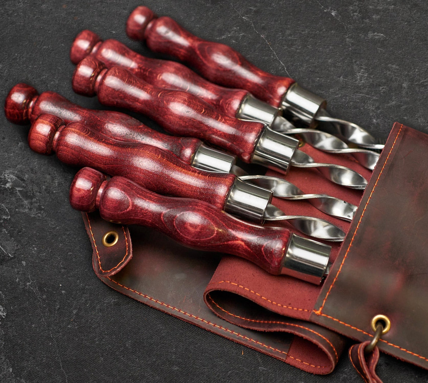 “Hunting Quiver" Camping Accessories BBQ Skewers Set  in a Leather Case, 9 items