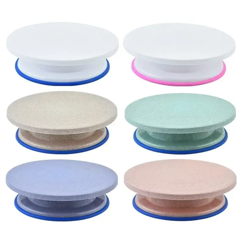6-piece blue & multicolored cake decorating turntable set kitchen stand