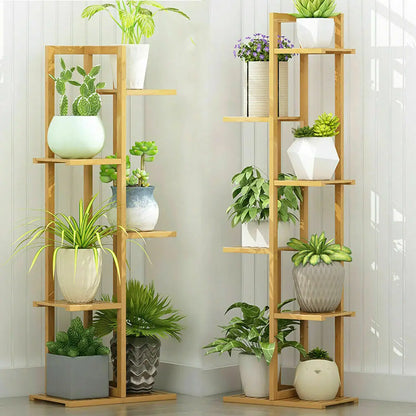 DecorBites™ 6-Tier Bamboo Plant Stand for Indoor/Outdoor Display