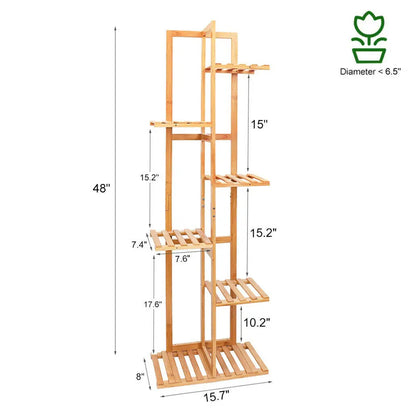 DecorBites™ 6-Tier Bamboo Plant Stand for Indoor/Outdoor Display