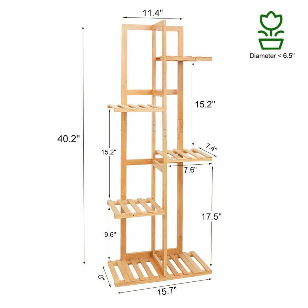 DecorBites™ 6-Tier Bamboo Plant Stand for Indoor/Outdoor Display
