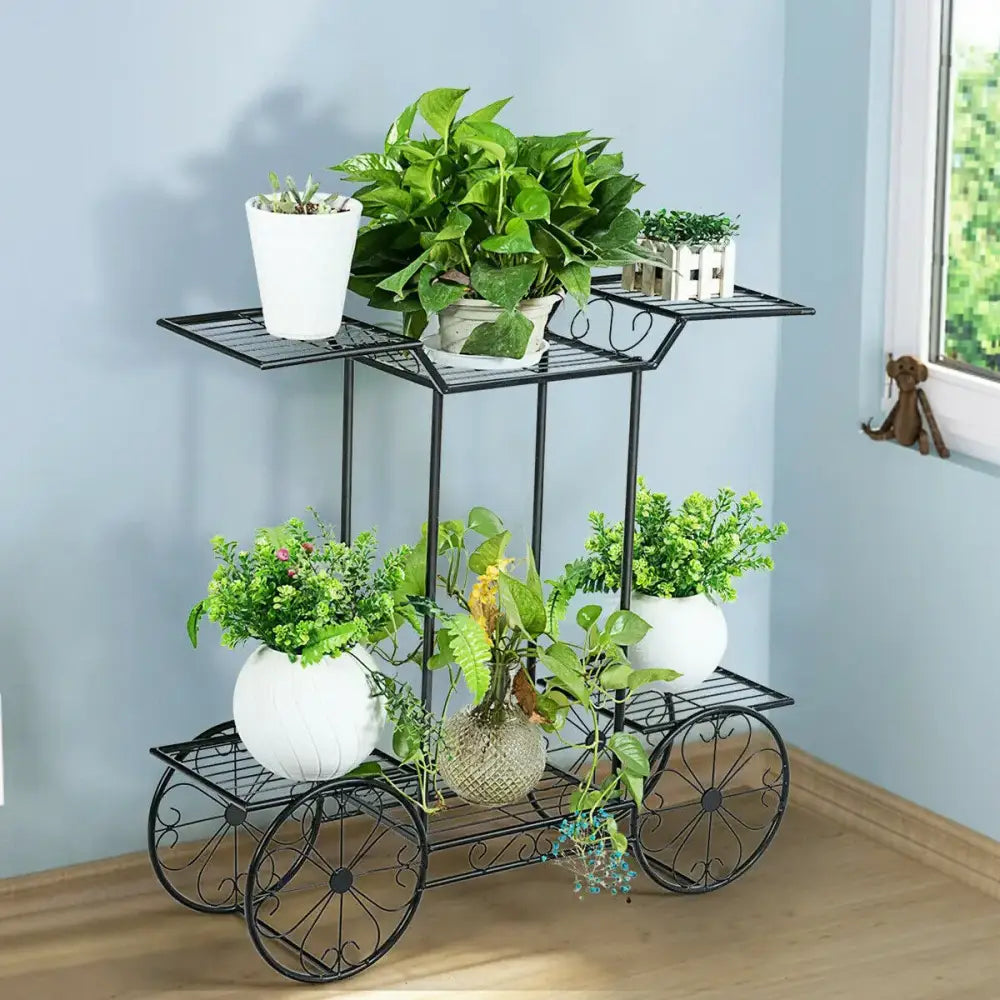 Ornate black metal plant stand – living room wrought iron tiers