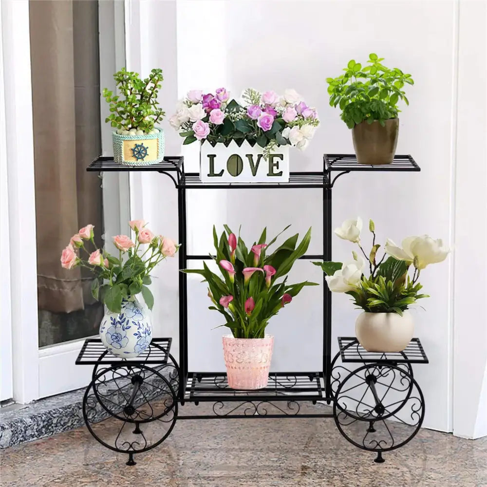 Ornate black metal plant stand – living room wrought iron tiers