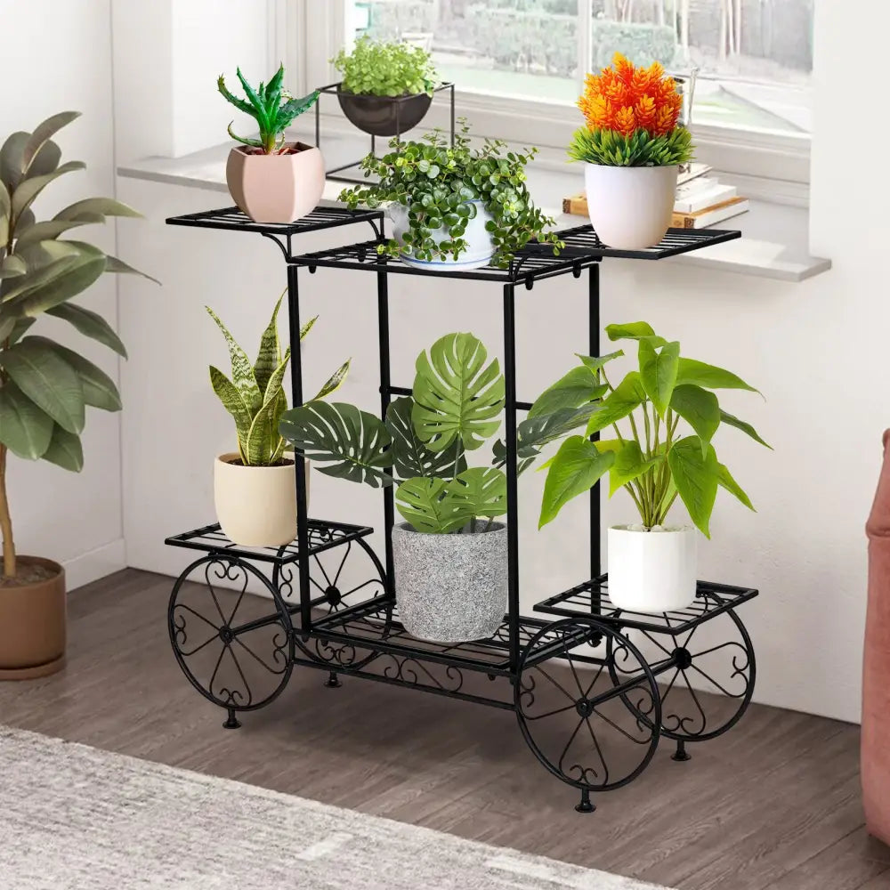 Ornate black metal plant stand – living room wrought iron tiers