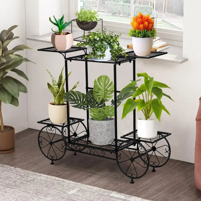 Ornate black metal plant stand – living room wrought iron tiers
