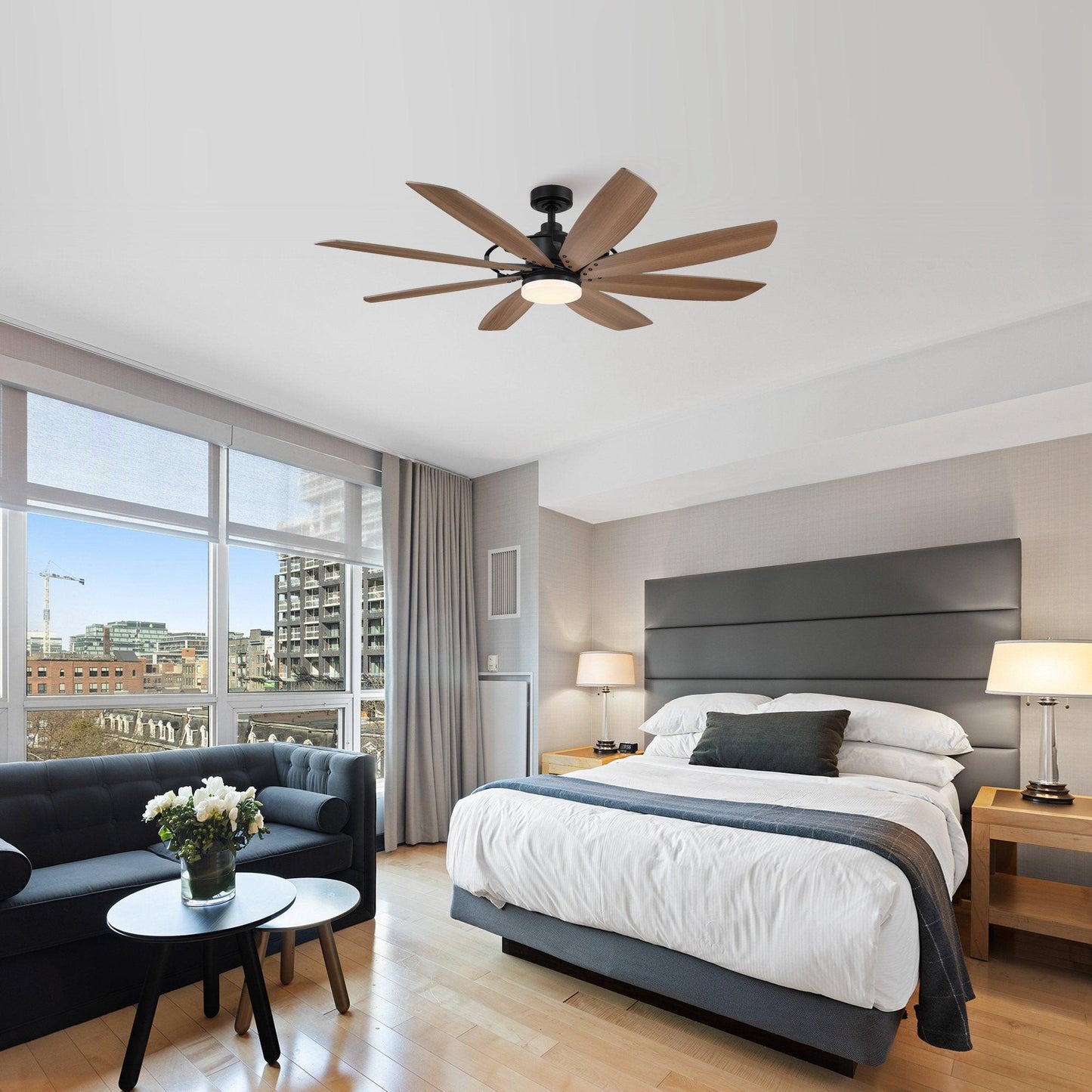 60" Antone Industrial DC Motor Downrod Mount Reversible Ceiling Fan with Lighting and Remote Control