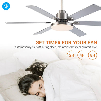 60" Modern Satin Nickel DC Motor Downrod Mount Reversible Ceiling Fan with Lighting and Remote Control