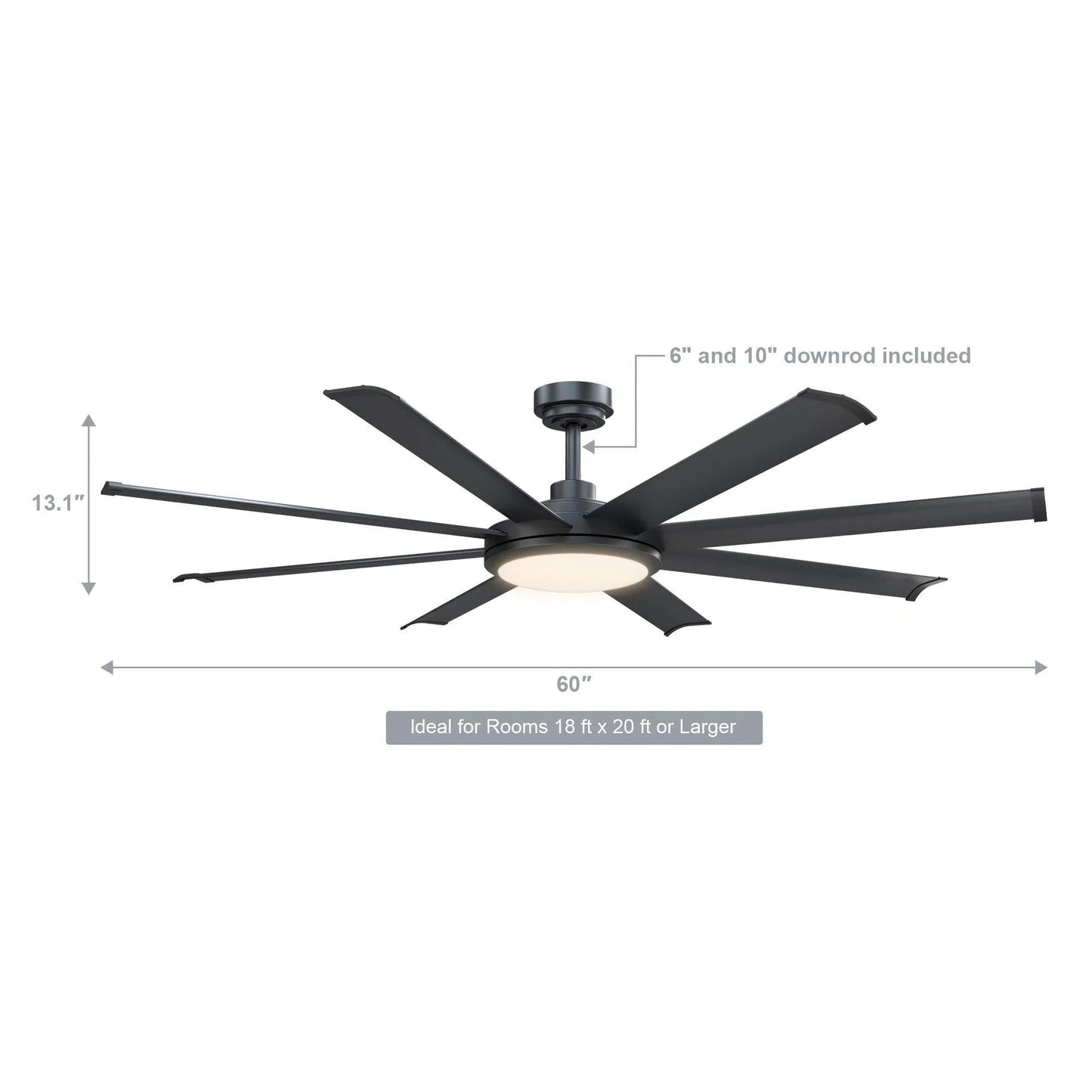 60" Black Led Indoor Ceiling Fan with Remote 8 Blade