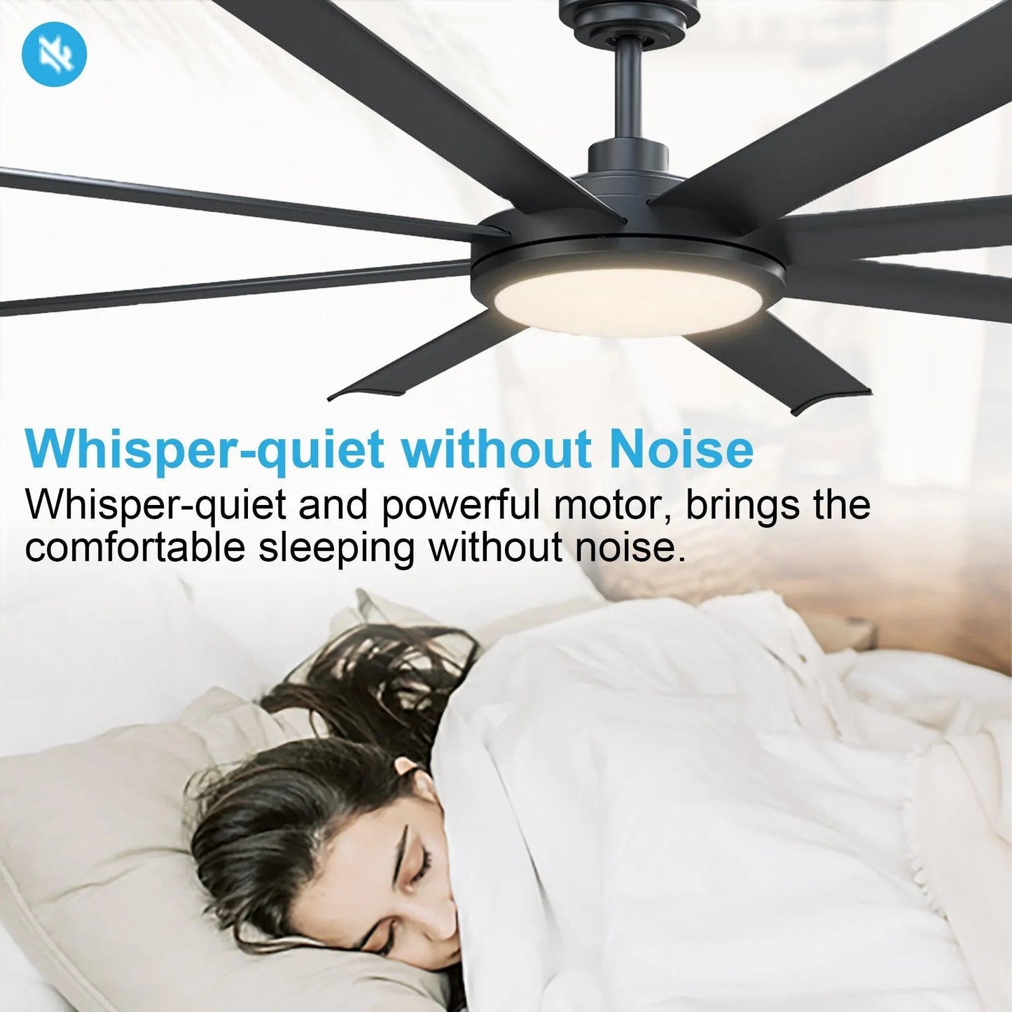 60" Black Led Indoor Ceiling Fan with Remote 8 Blade