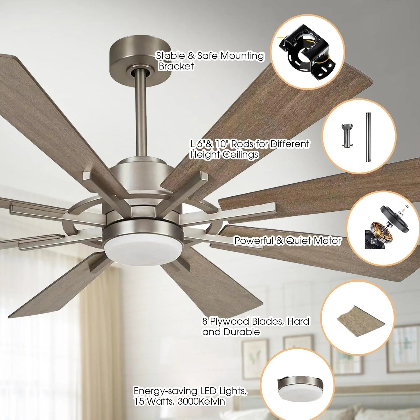 60" Oretha Windmill 8 Blade Led Indoor Oil Rubbed Bronze Ceiling Fan with Remote And Light Kit Included